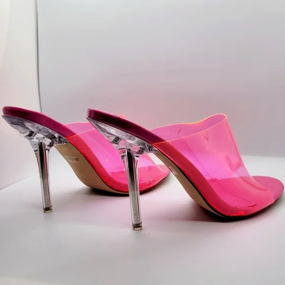 NEW Hot Pink Clear Peeptoe Mule Heels Sz 7 - Picture 13 of 14